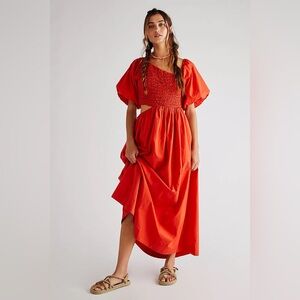 Free People Scarlet Puff Sleeve Midi Dress